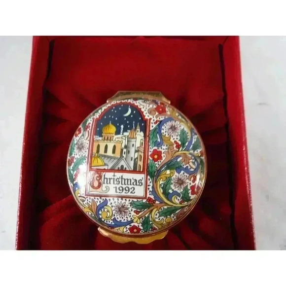 Enamel Box, Halcyon Days, Christmas 1992, Snuff Pill Jewelry Trinket Box - Picture 1 of 10